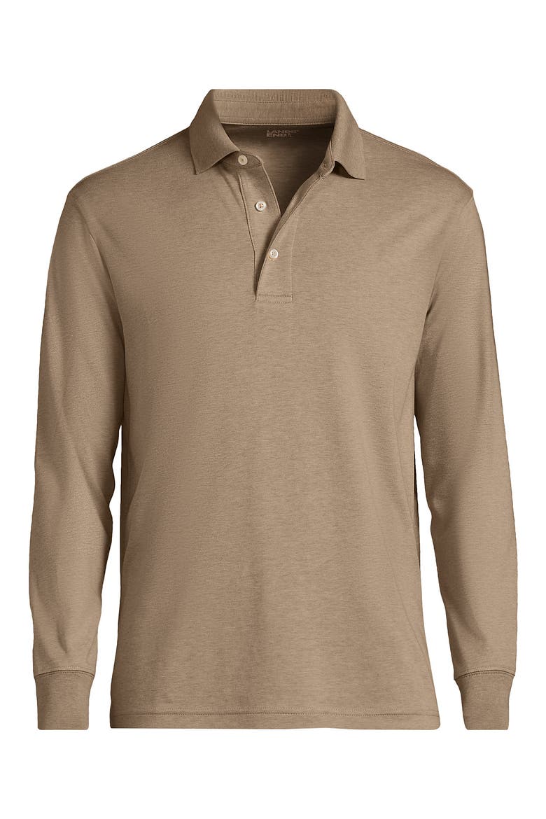 Long Sleeve Cotton Supima Polo Shirt, Alternate, color, Warm Taupe Heather