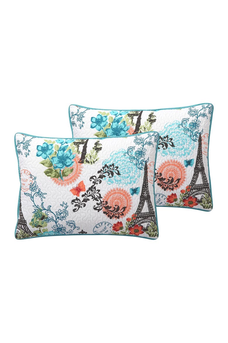 Eiffel Reversible Quilt Set - King, Alternate, color, BLUE