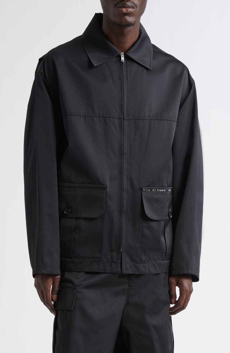 Marni Water Repellent Taffeta Jacket, Main, color, 00N99 Black