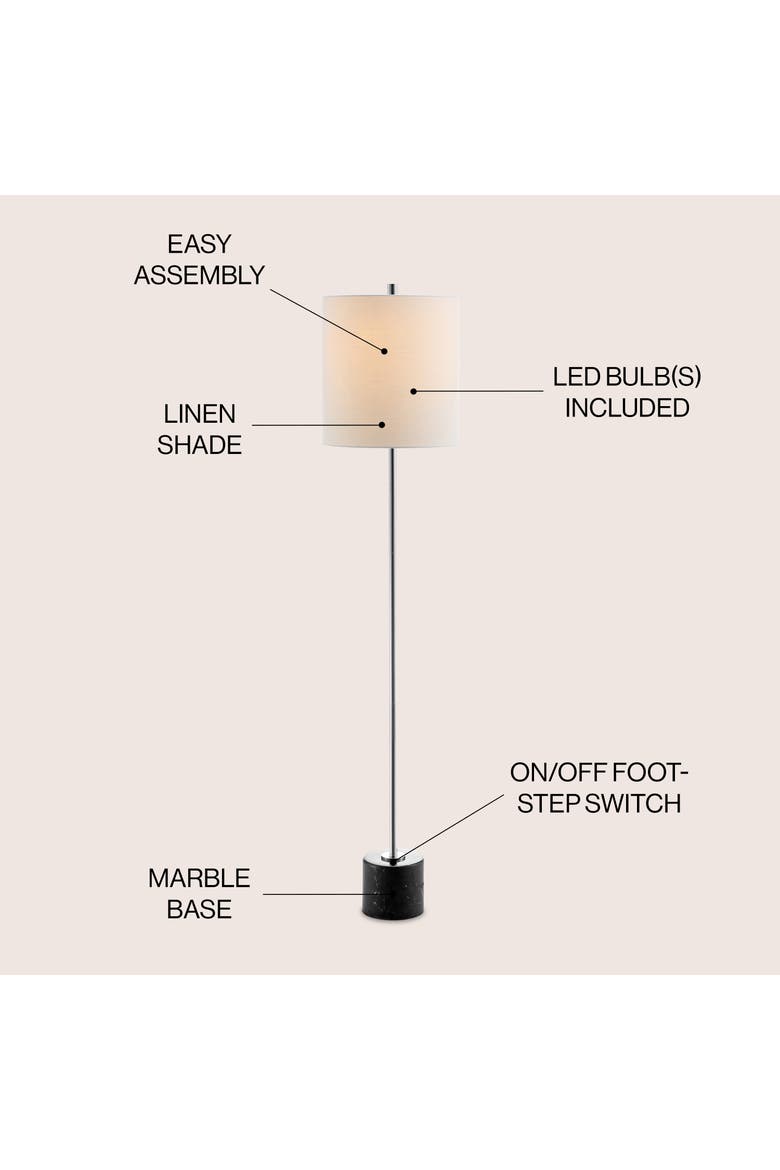 Levitt 60.5" Marble/Metal LED Floor Lamp, Black/Chrome, Alternate, color, Chrome
