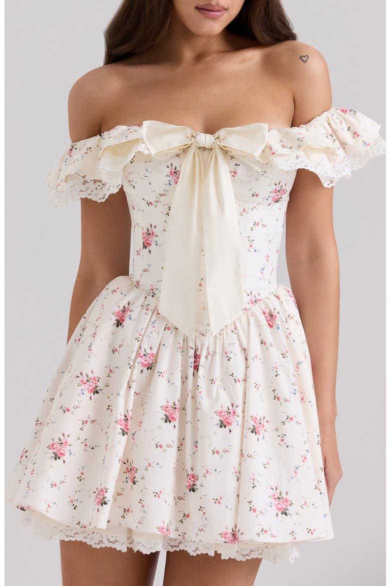 Jaide Off the Shoulder Minidress, Alternate, color, IVORY/ FLORAL BLUE PINK