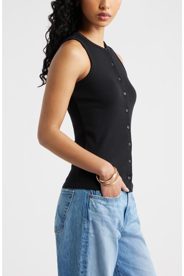 Rib Button-Up Tank, Alternate, color, BLACK