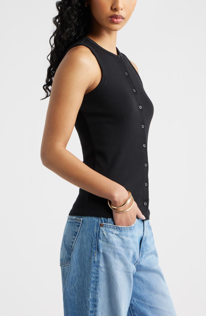 Open Edit Rib Button-Up Tank, Alternate, color, Black