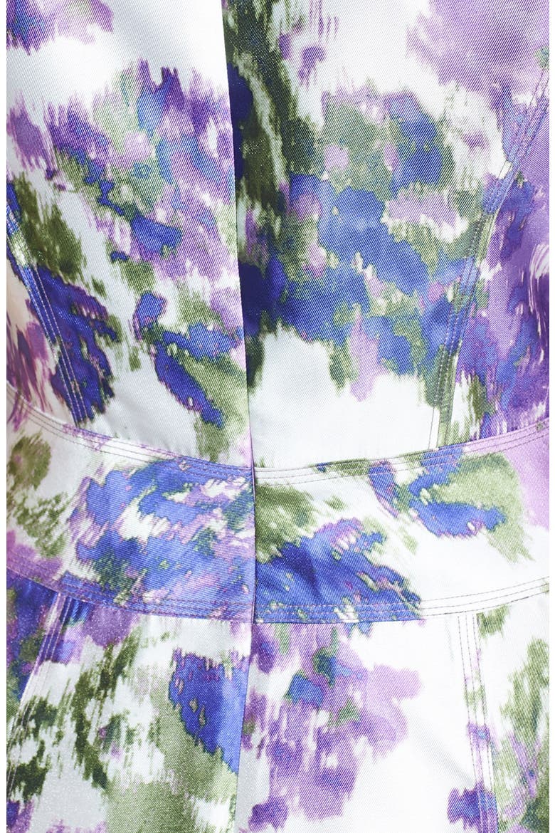 Print Taffeta Fit & Flare Dress, Alternate, color, SOFT WHITE/ PURPLE