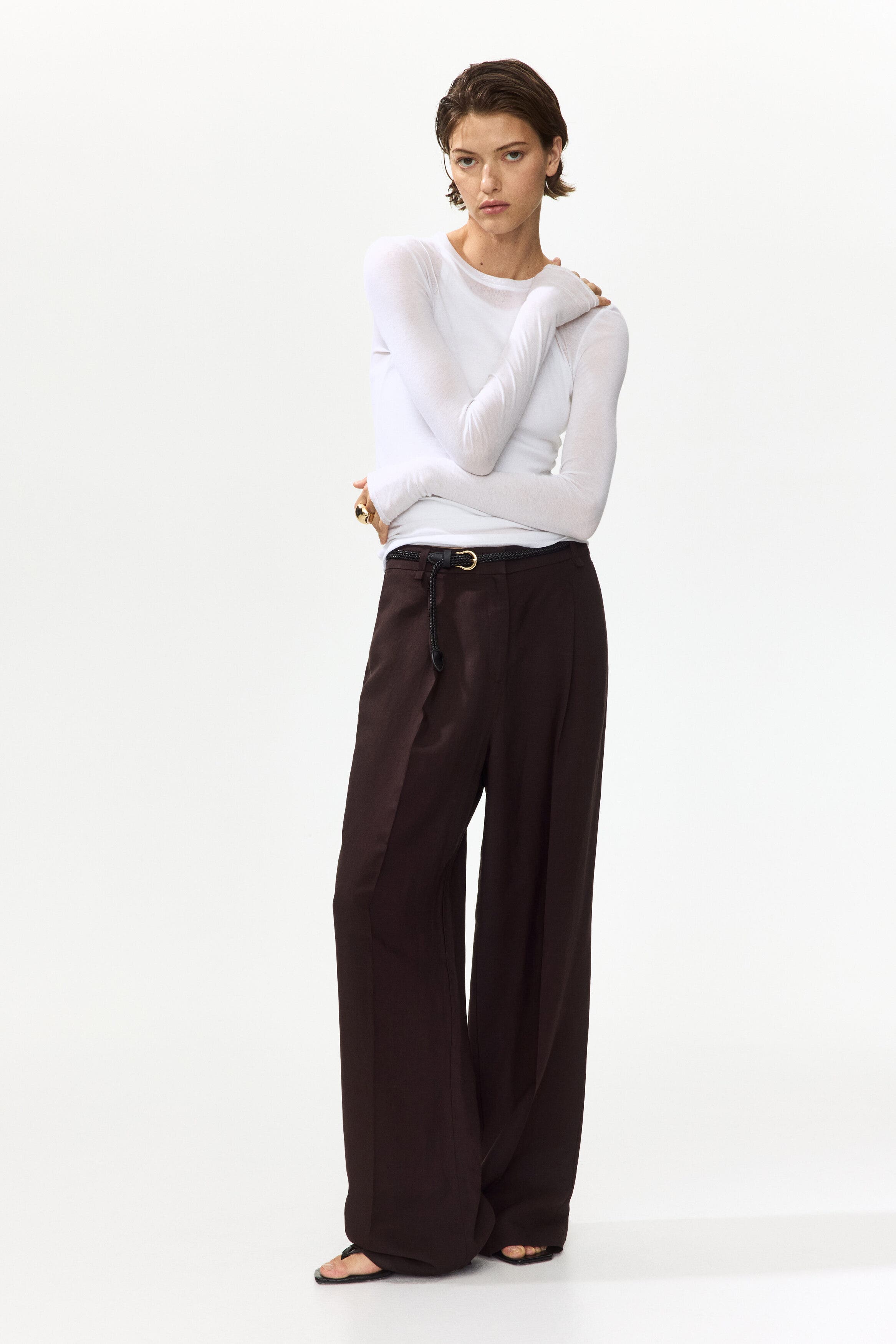 Belted Linen-blend Trousers - image 2