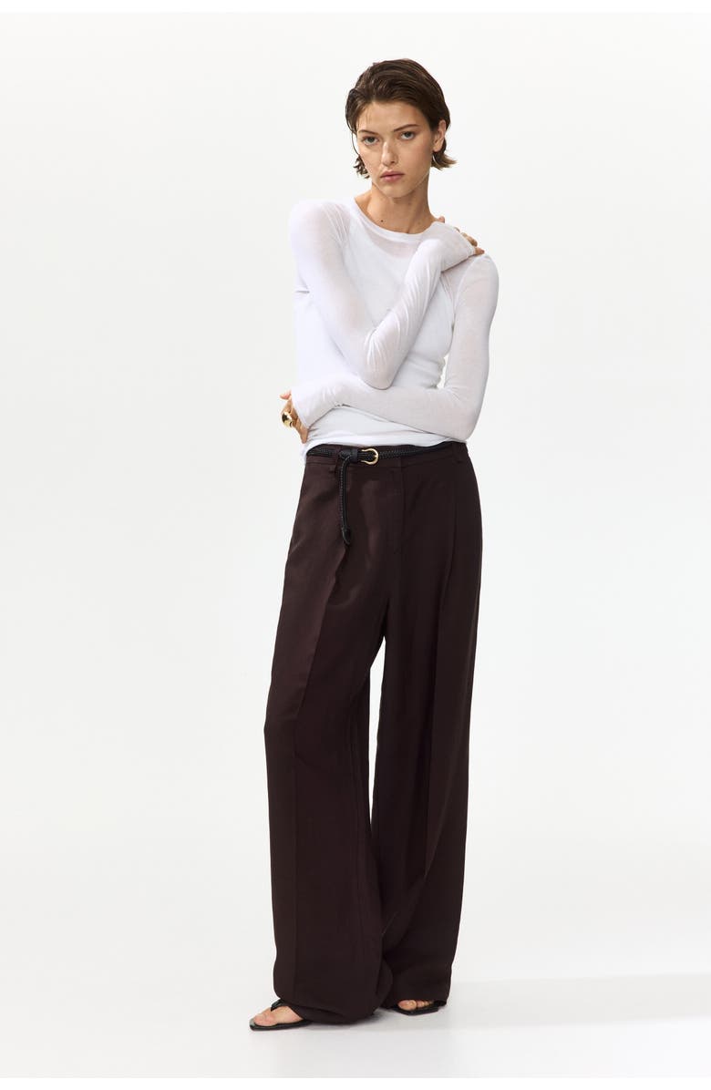 H&M Belted Linen-blend Trousers, Alternate, color, 