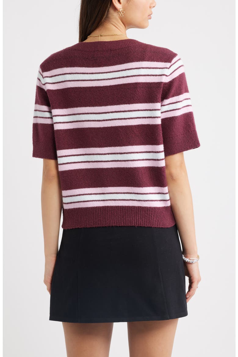 Short Sleeve Cardigan, Alternate, color, BURGUNDY TANNIN STRIPE