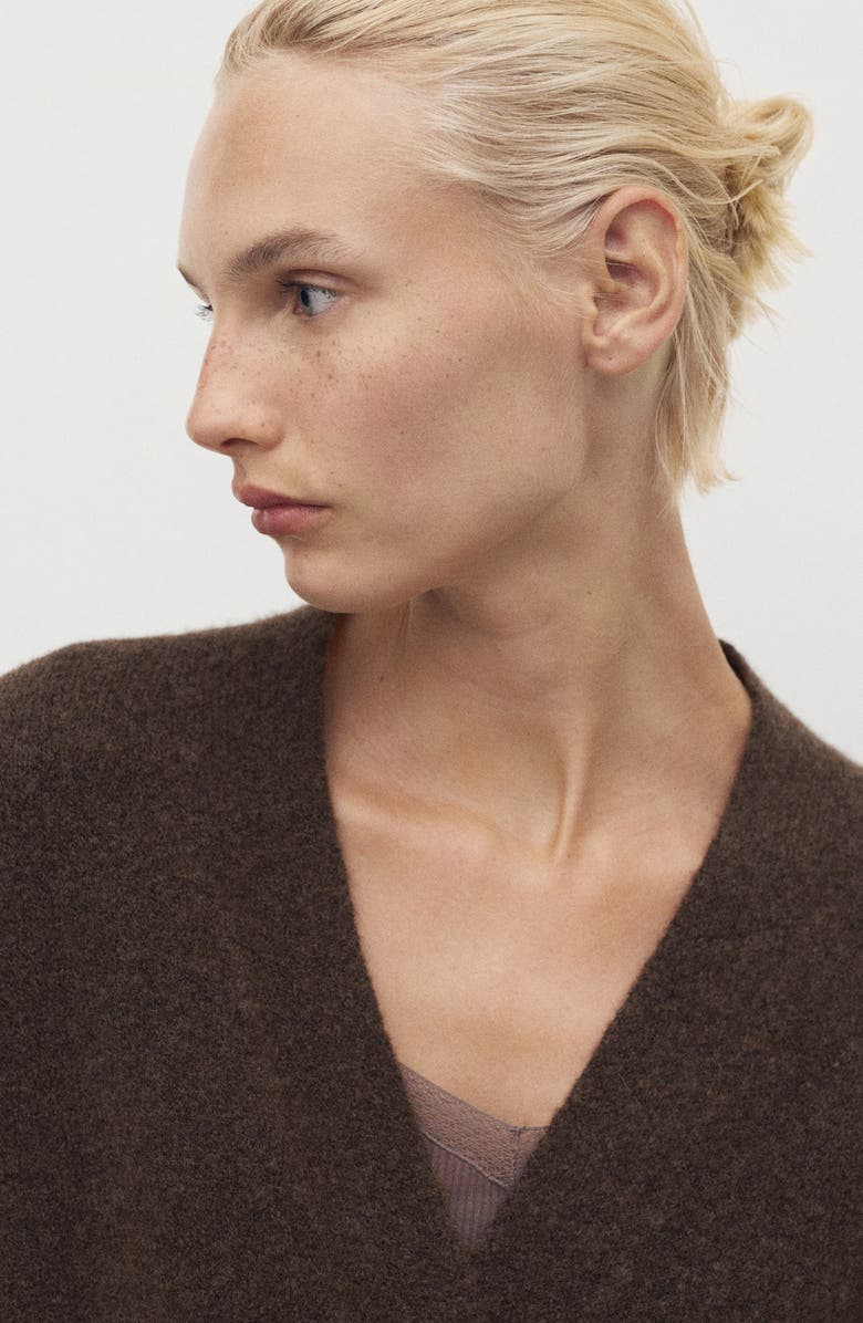 MANGO Longline Tie Belt Cardigan, Alternate, color, Chocolate