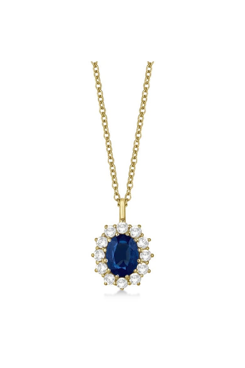 Oval Gemstone and Diamond Pendant Necklace 14k, Alternate, color, Blue Sapphire,Yellow Gold