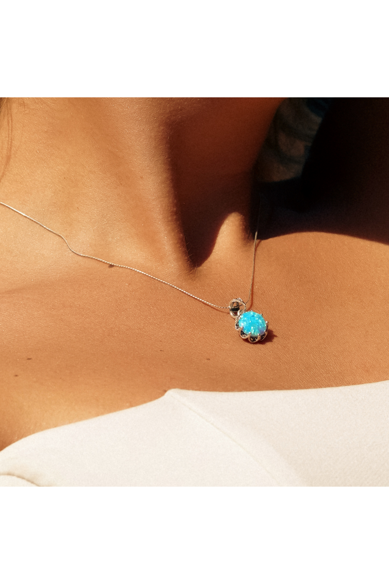 Round Opal High Quality Sterling Silver Pendant Necklace, Alternate, color, Light opal