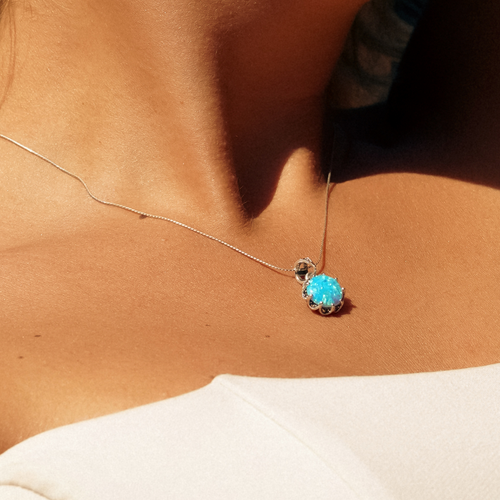 Spero London Round Opal High Quality Sterling Silver Pendant Necklace In Metallic