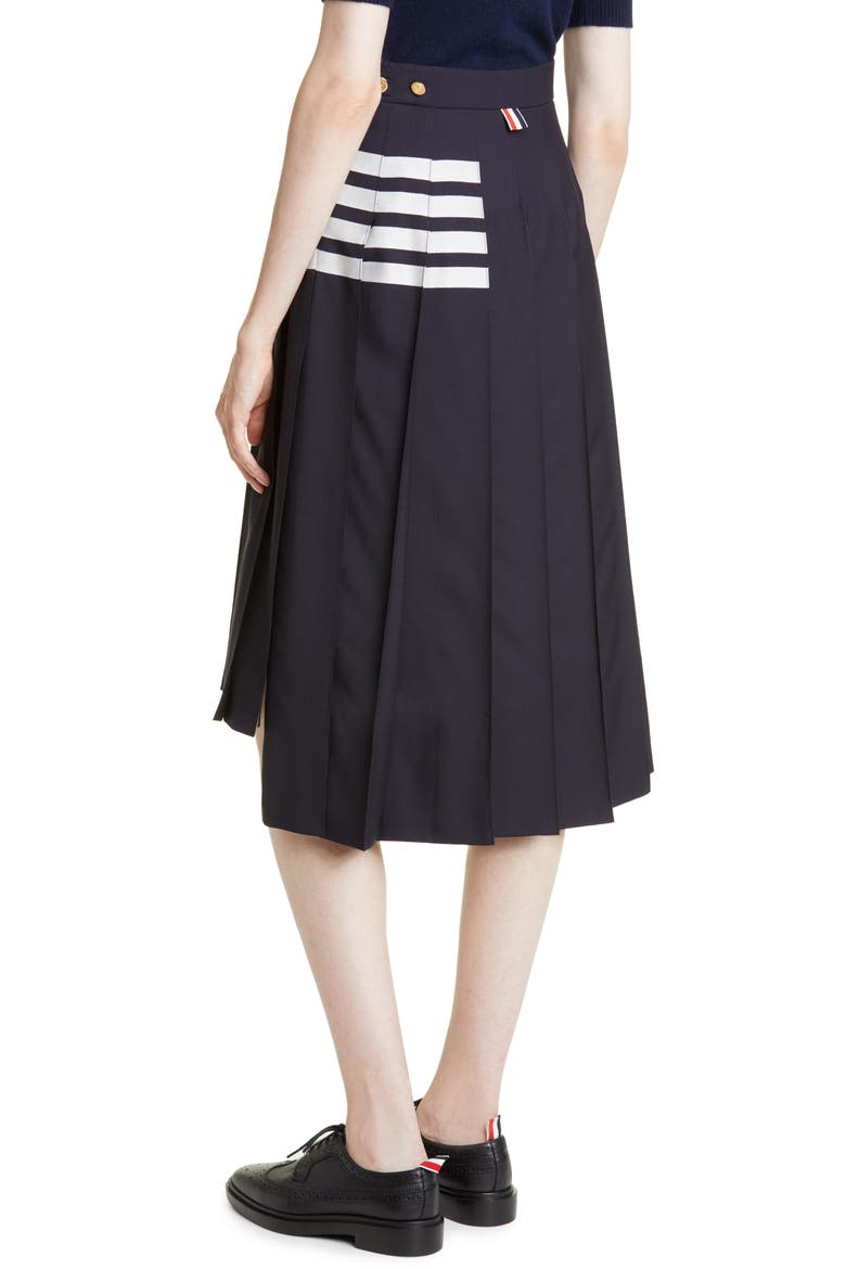Drop Back Pleated Wool Skirt, Alternate, color, NAVY