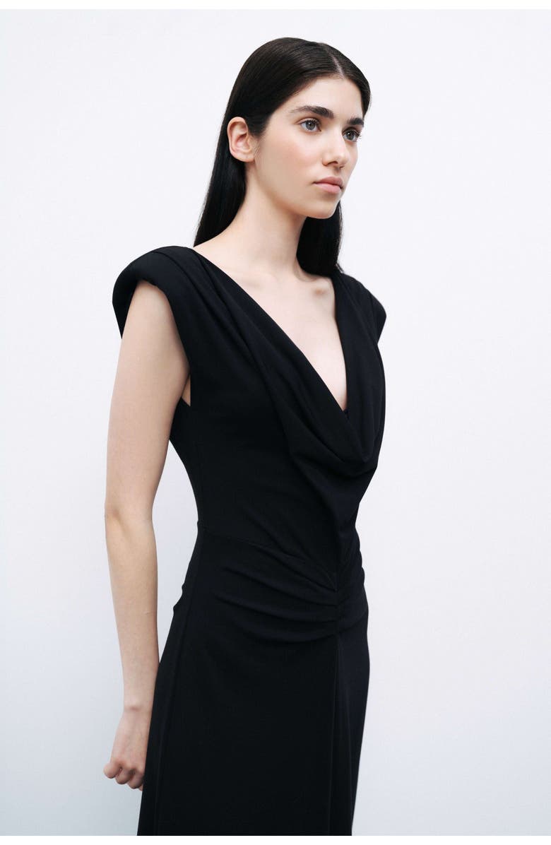 Nocturne Black Padded Shoulder V-Neck Maxi Dress, Alternate, color, 