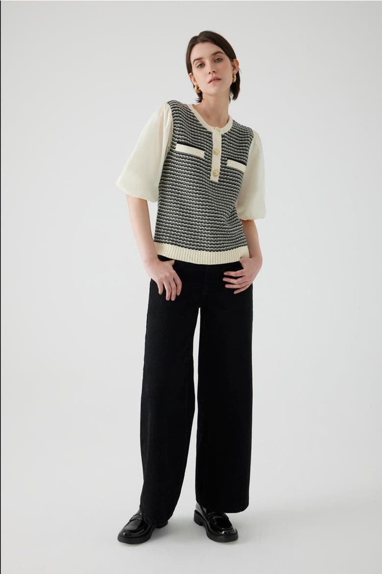 Belted Wide Leg Denim Pants, Alternate, color, BLACK
