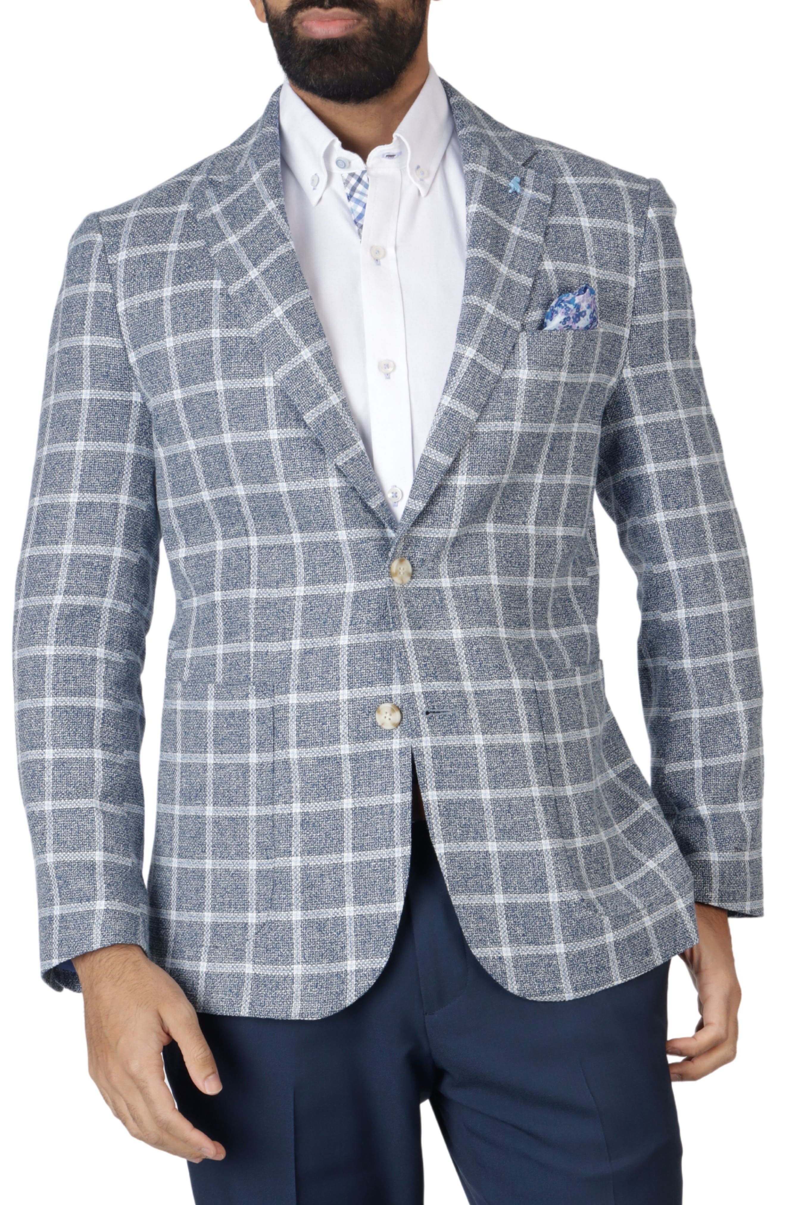 TailorByrd Classic Fit Yarn Dyed Windowpane Linen-Blend Sport Coat