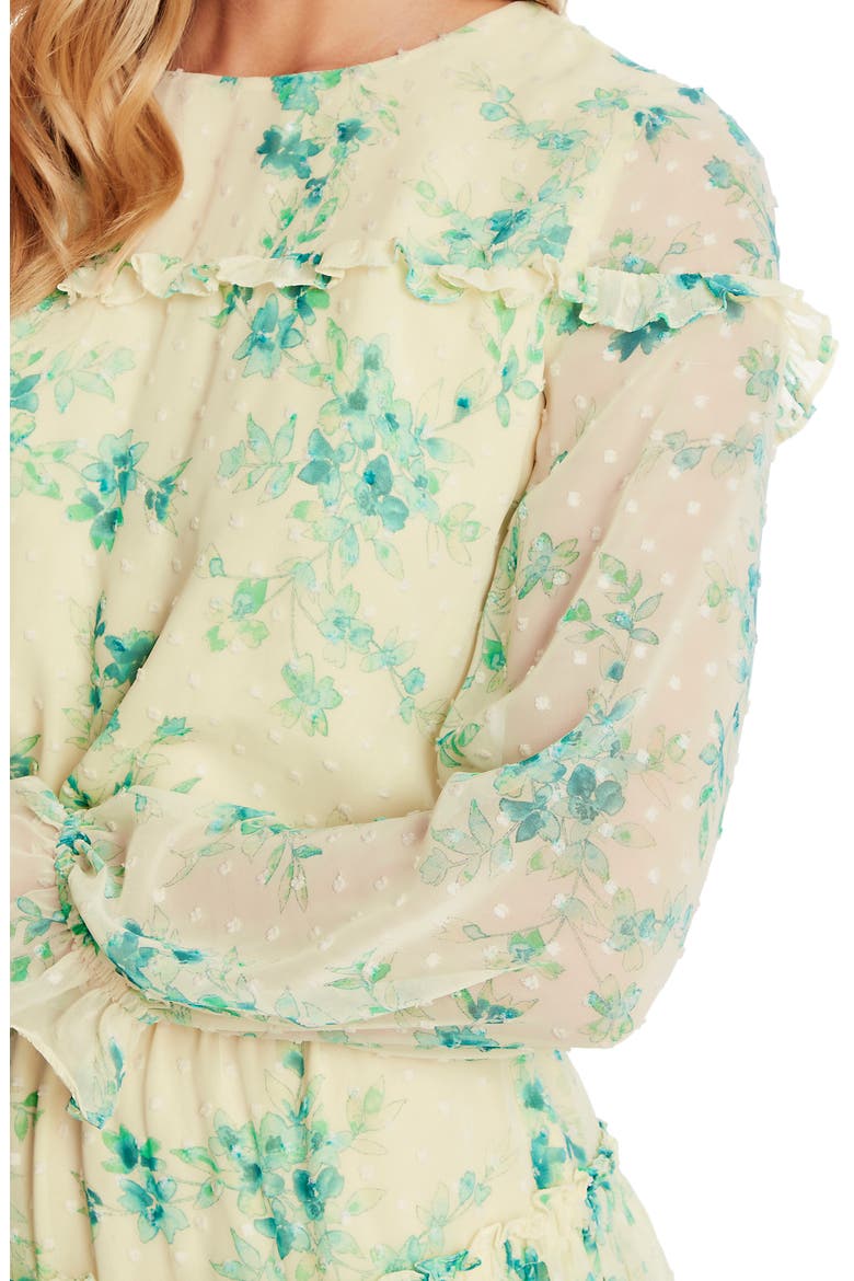 Breezy Bouquet Clip Dot Ruffle Hem Long Sleeve Dress, Alternate, color, LEMONADE