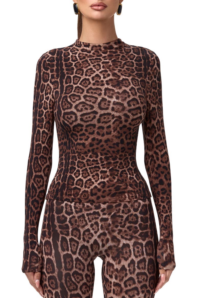 Print Turtleneck Top, Main, color, BROWN LEOPARD