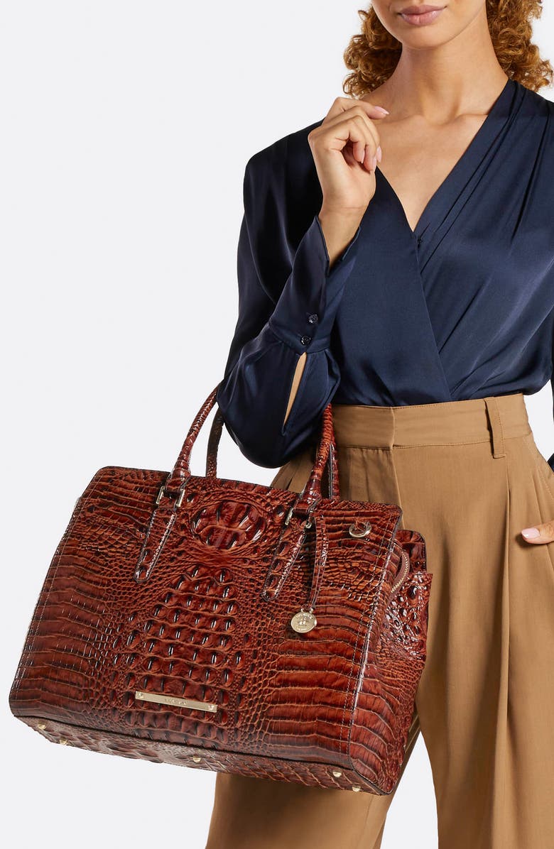 Brahmin Finley Carryall Croc Embossed Leather Satchel, Alternate, color, Samba Melbourne