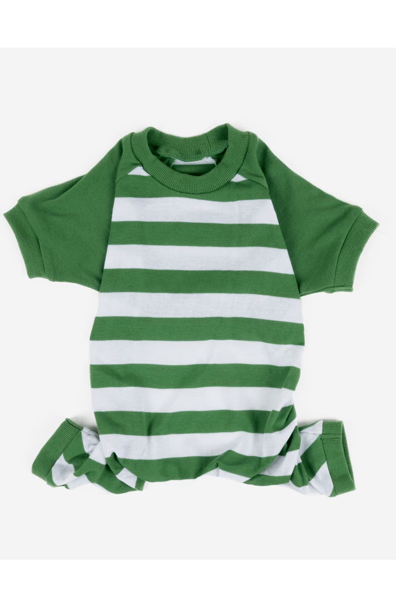 Leveret Dog Cotton Striped Matching Family Holiday Pajamas, Alternate, color, Green & White