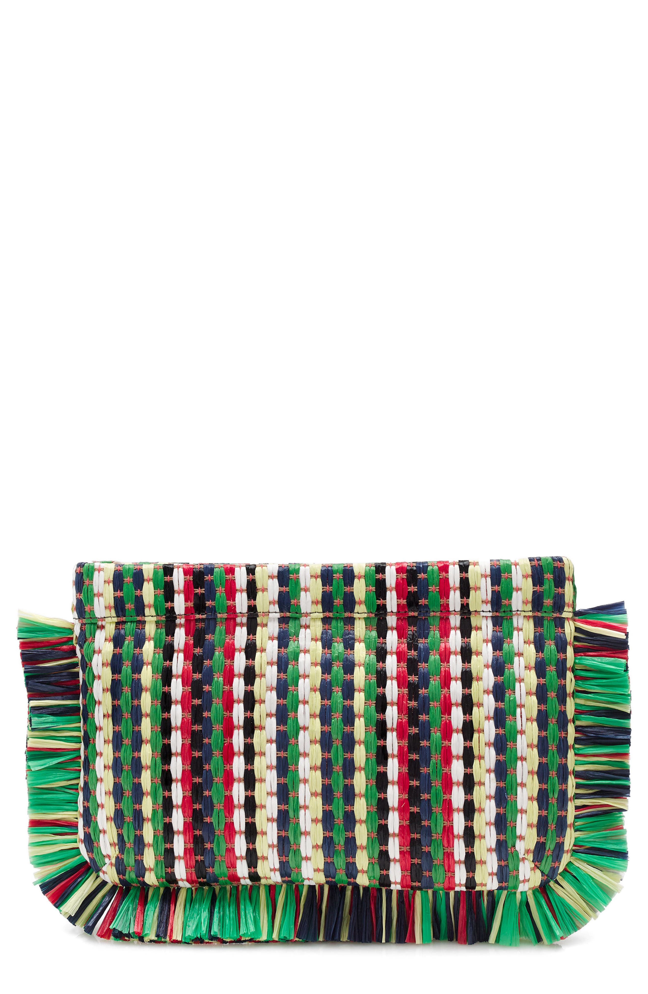 J.Crew Stripe Straw Clutch Bag, Main, color, 