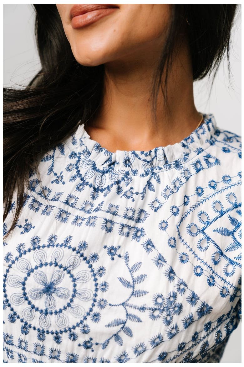 Mirabel Eyelet Midi Dress, Alternate, color, White + Blue