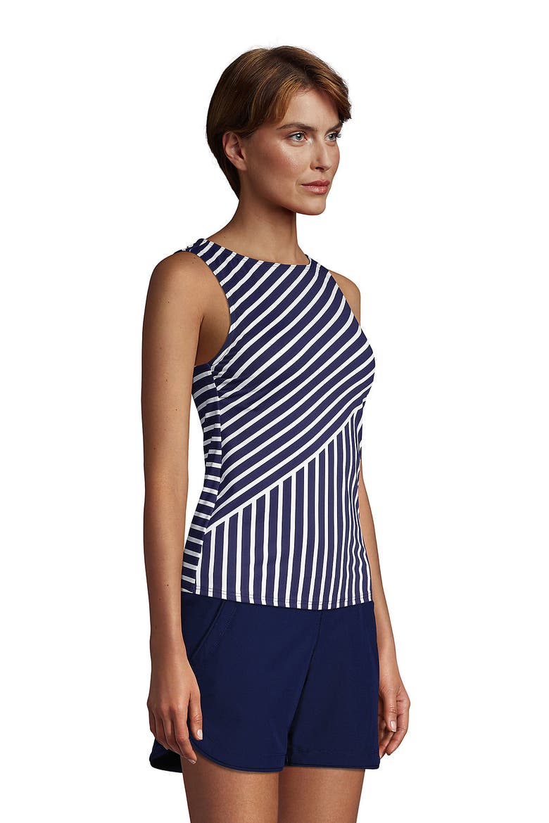 Mastectomy Chlorine Resistant Square Neck Tankini Top Swimsuit Adjustable Straps, Alternate, color, Deep Sea Mixed Diagonal Stripe