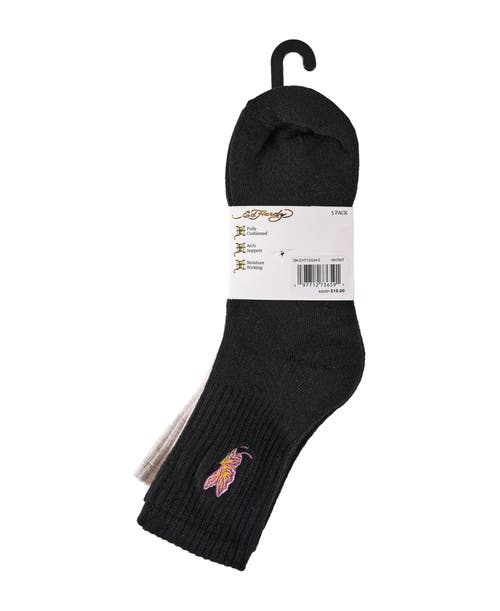 Ed Hardy Womens Flower Embroidery Half Cushion Mid Crew Sock 5-pack In Multi