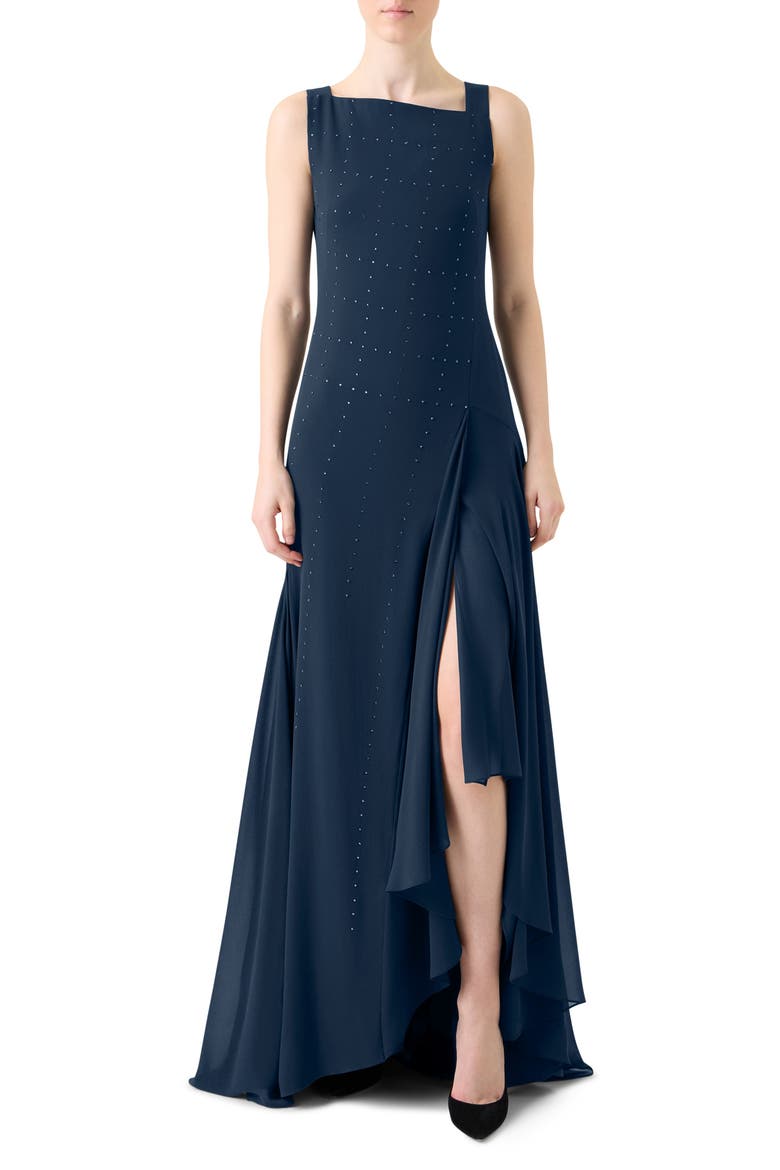 Stud Embellished Silk Gown, Main, color, NAVY