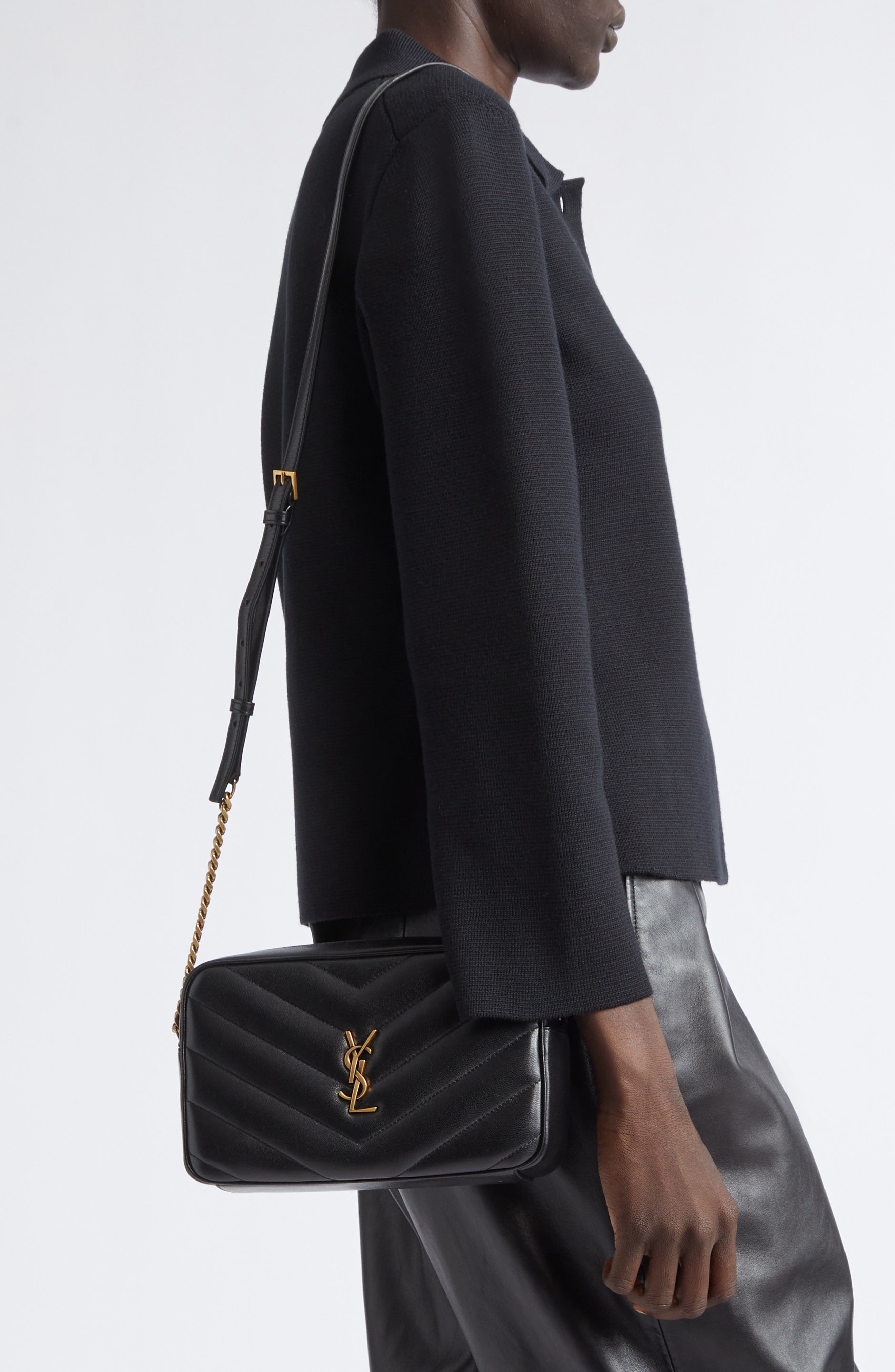Loulou Mattelassé Leather Camera Bag, Alternate, color, NOIR