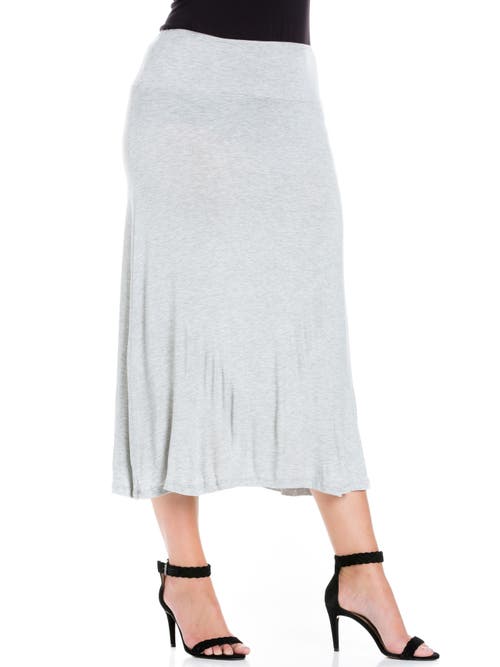 24seven Comfort Apparel Plus Size Comfortable Fit Elastic Waist Maxi Skirt In Gray