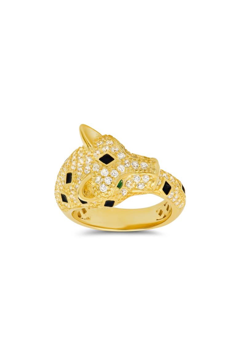 14K Gold Plated Sterling Silver CZ Pavé Panther Ring, Main, color, GOLD