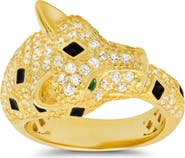 Queen Jewels 14K Gold Plated Sterling Silver CZ Pavé Panther Ring