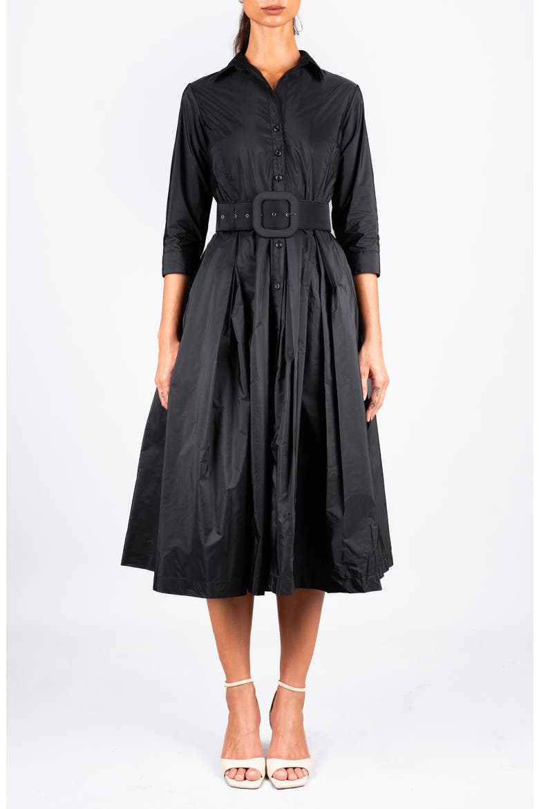 Silk Pleated Midi Audrey Shirtdress, Main, color, Black