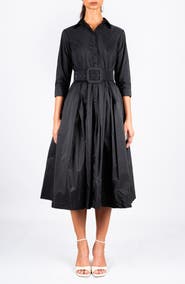 SAMANTHA SUNG Silk Pleated Midi Audrey Shirtdress