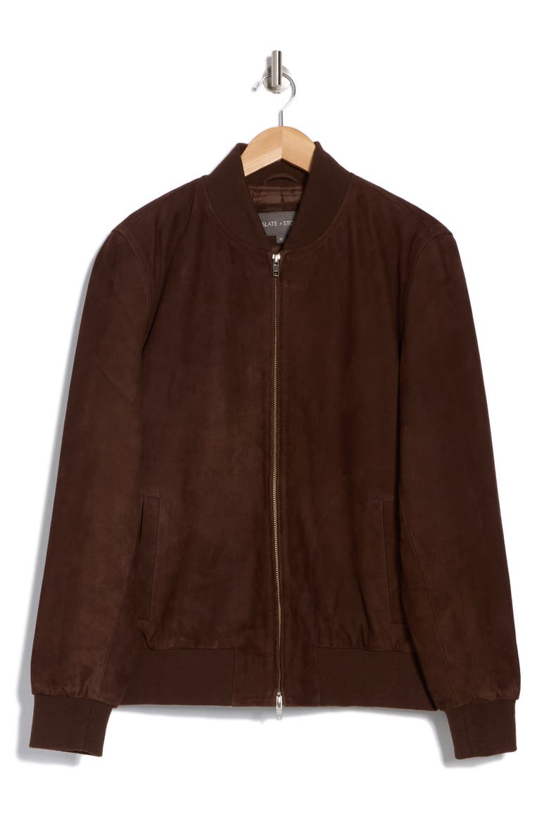 Suede Padded Bomber Jacket, Alternate, color, CHOCOLATE BROWN