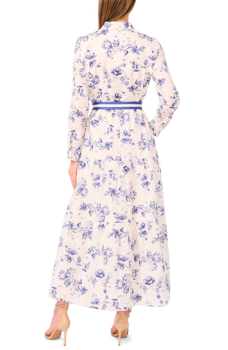 CeCe Floral Print Long Sleeve Belted Shirtdress, Alternate, color, Classic Navy