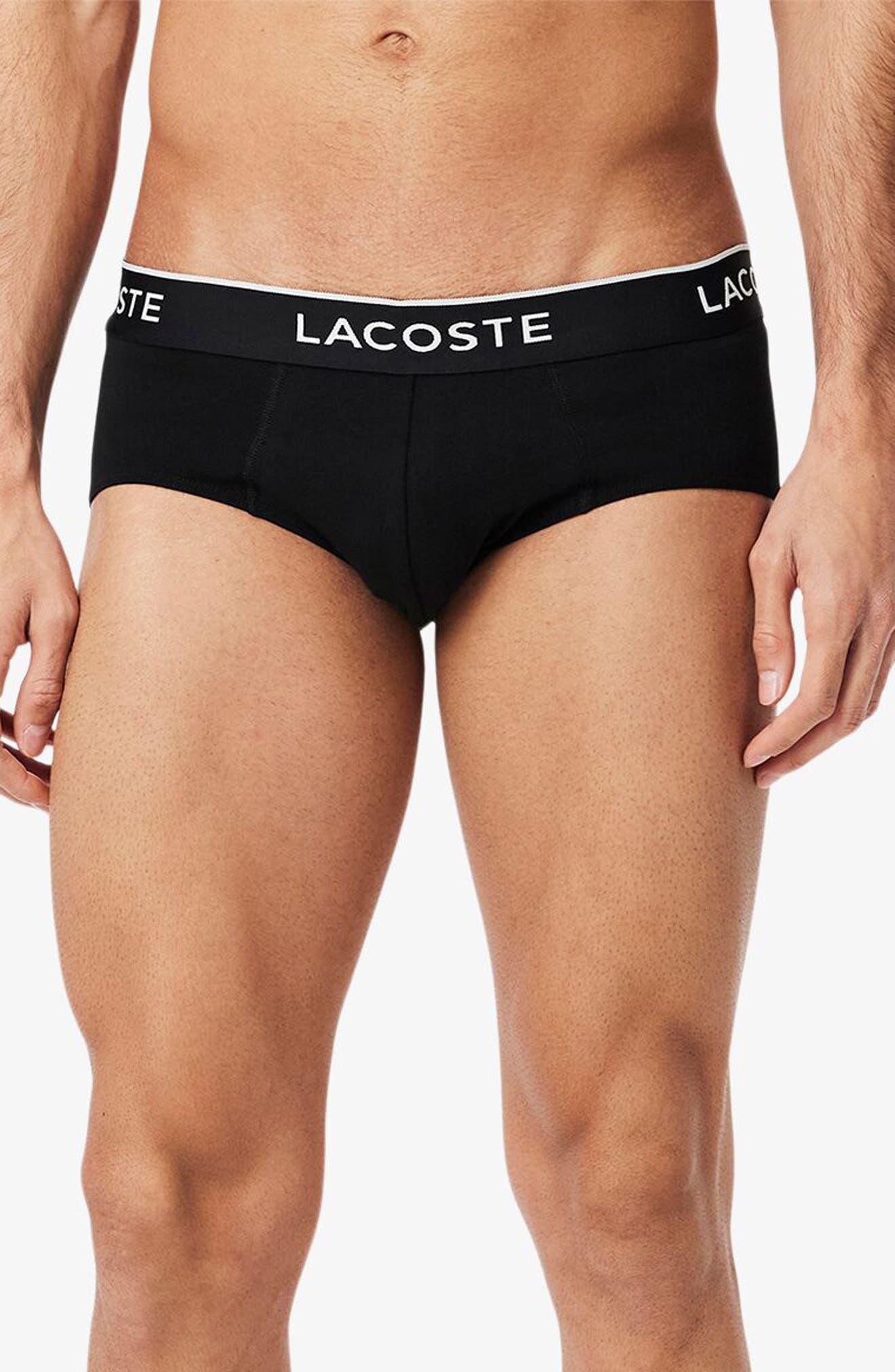 Lacoste Core Essentials Assorted 3-pack Stretch Cotton Briefs In Black