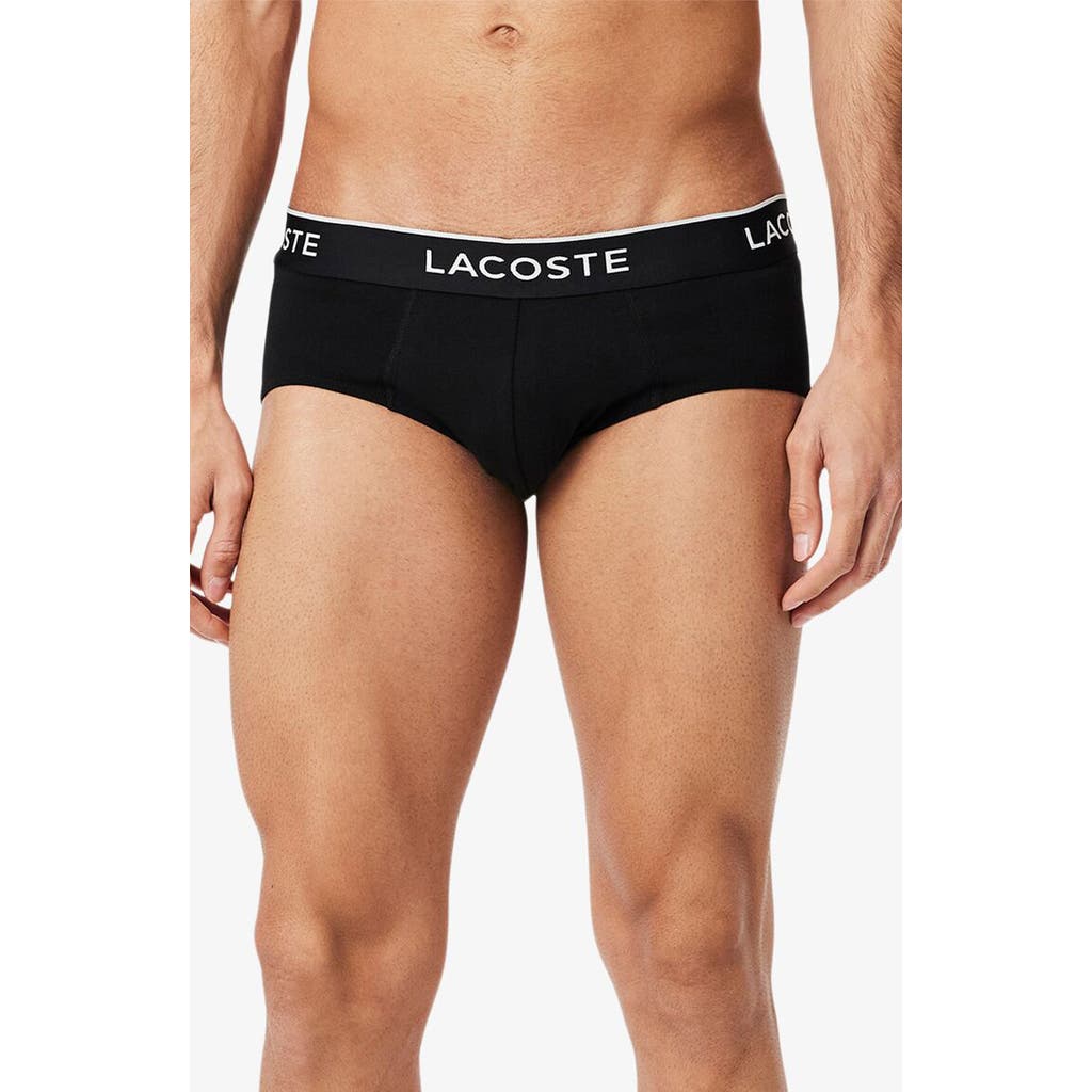 Lacoste Core Essentials Assorted 3-pack Stretch Cotton Briefs In Black
