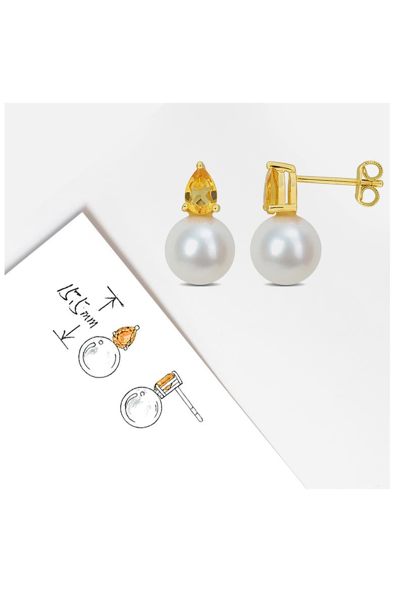 Pear Cut Citrine & 8.5–9mm Cultured Pearl Stud Earrings, Alternate, color, YELLOW
