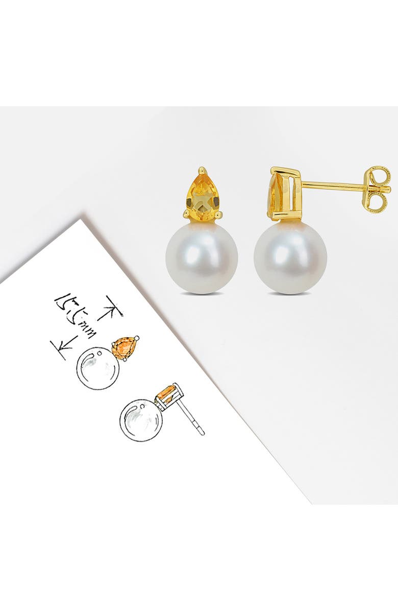 DELMAR Pear Cut Citrine & 8.5–9mm Cultured Pearl Stud Earrings, Alternate, color, Yellow