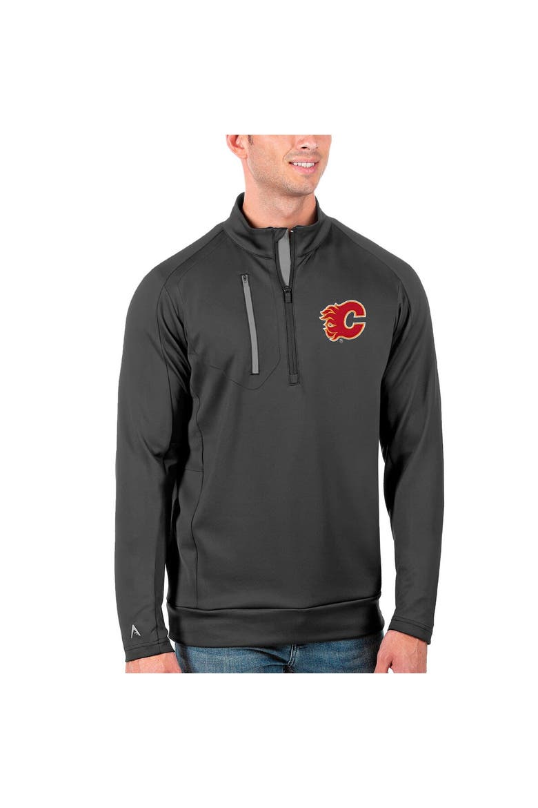 Men's Antigua Charcoal/Silver Calgary Flames Generation Quarter-Zip Pullover Jacket, Main, color, Charcoal
