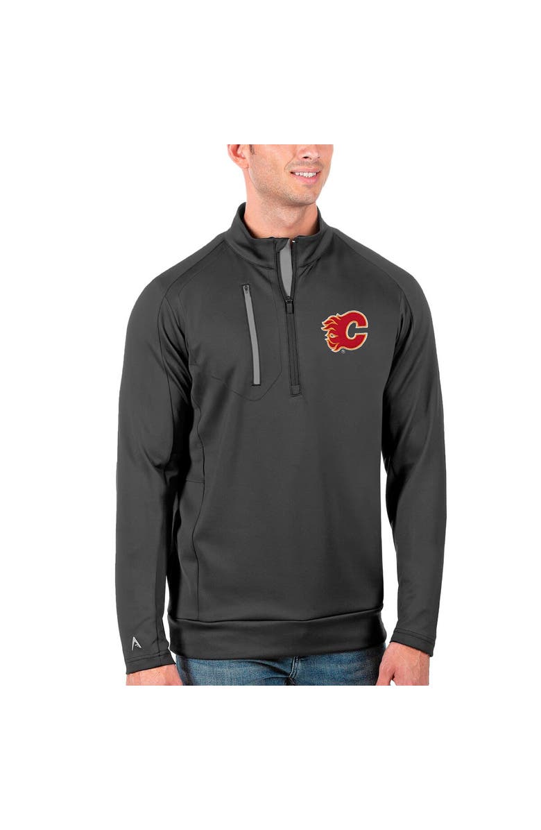 ANTIGUA Men's Antigua Charcoal/Silver Calgary Flames Generation Quarter-Zip Pullover Jacket, Main, color, Charcoal