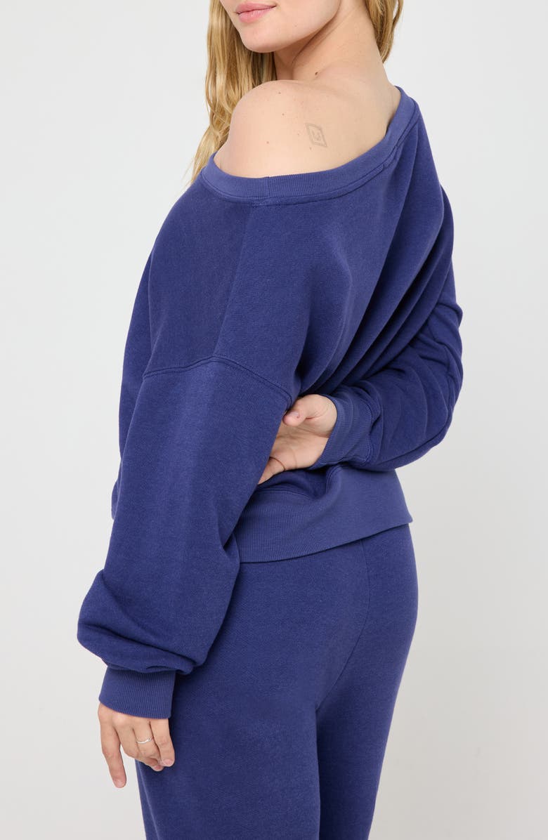Spiritual Gangster La Vida Off the Shoulder Sweatshirt, Alternate, color, Indigo