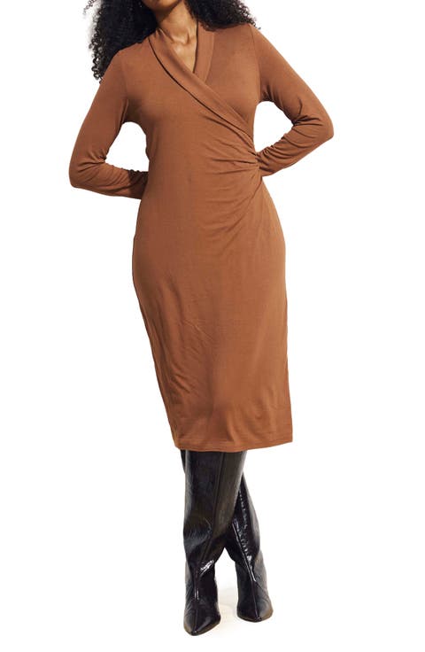 Shawl Collar Midi Dress