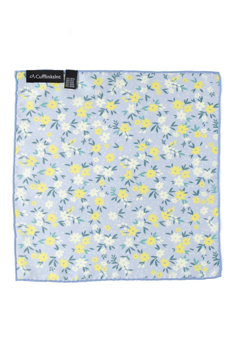 Blue Floral Silk Blend Pocket Square, Alternate, color, BLUE