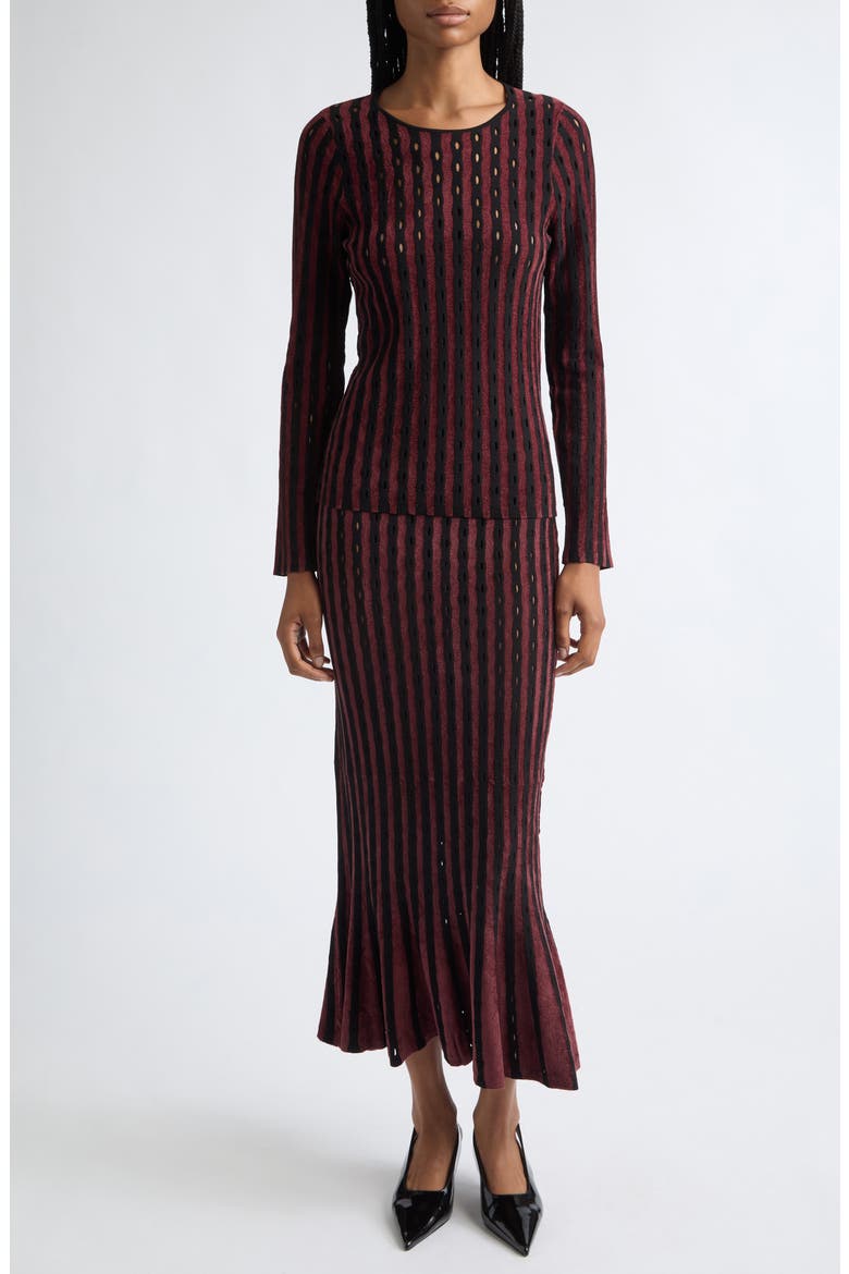 Lulu Open Stitch Stripe Sweater, Alternate, color, RAISIN MULTI