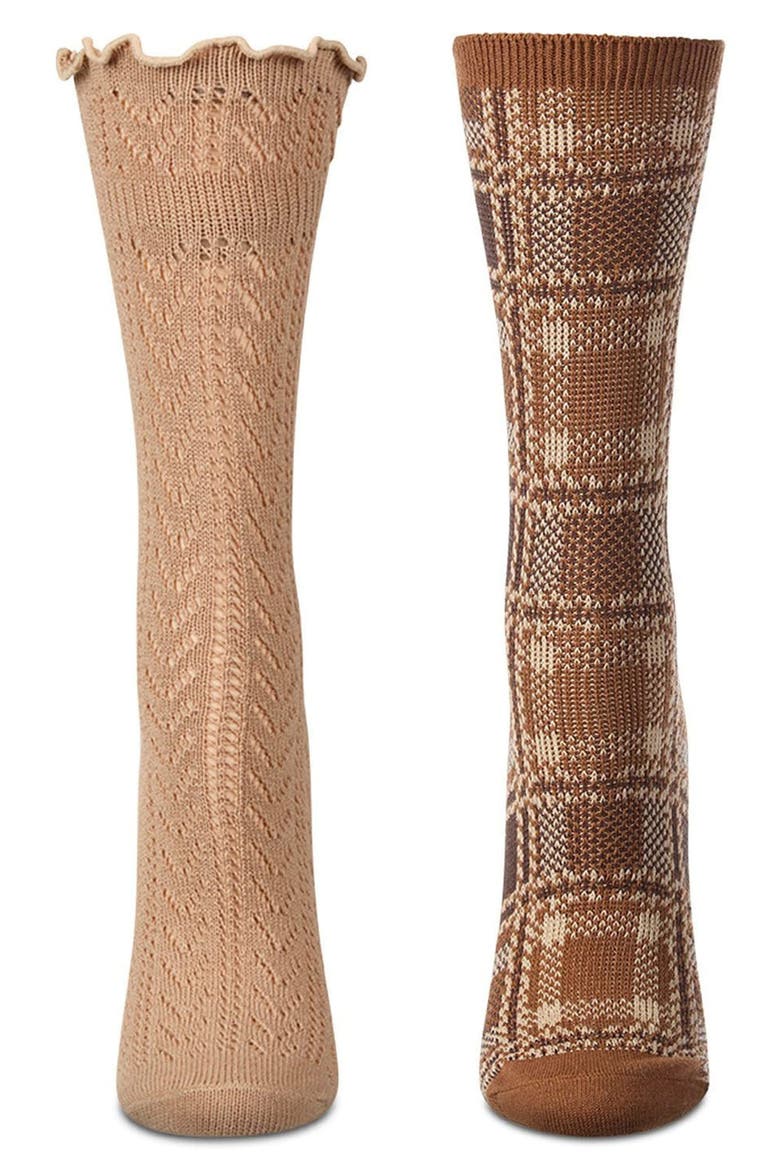 Assorted 2-Pack Cotton Blend Crew Socks, Alternate, color, BROWN
