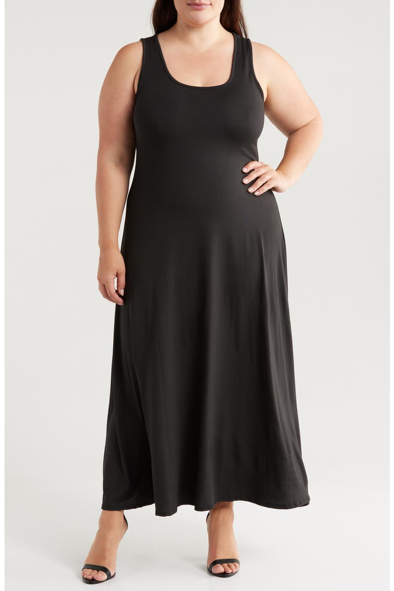 Stretch A-Line Tank Dress, Main, color, BLACK