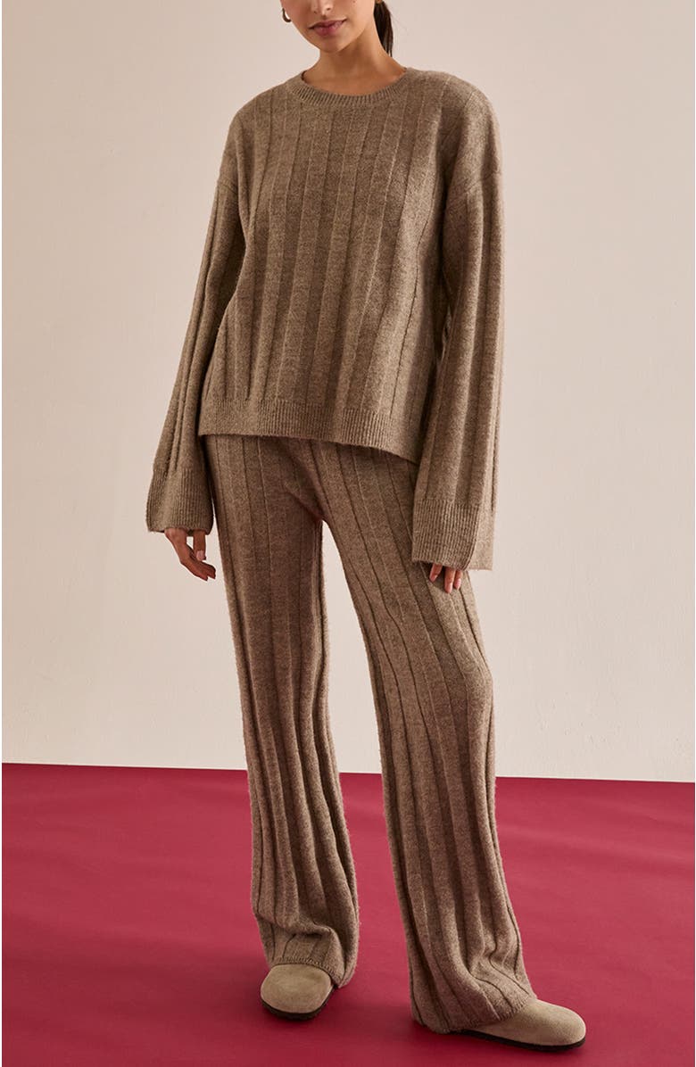 CRESCENT Ribbed Three Piece Sweater Lounge 
Scarf Set, Alternate, color, Taupe