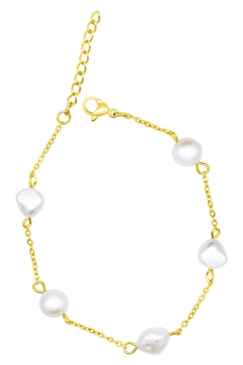 Freshwater Pearl Water Resistant Station Bracelet, Main, color, GOLD